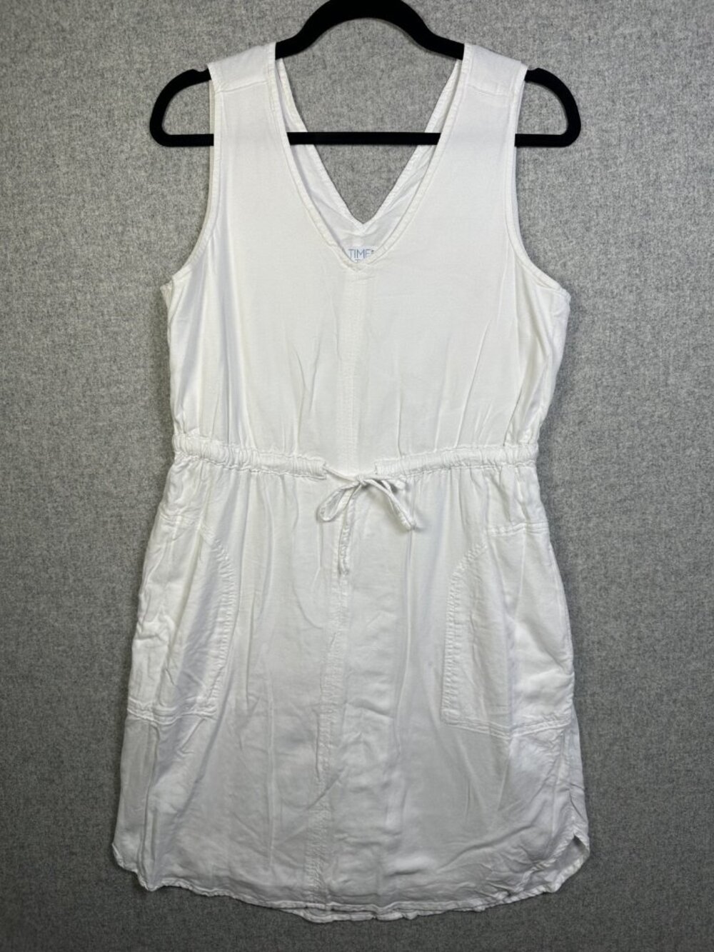 Womens‎ Medium White Dress Summer Sleeveless Drawstring Modest V-Neck Lined